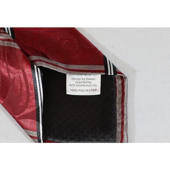 Tropical Hawaii Mens Neck Tie Sangria Red Plaid And Palm Trees - Picture 7 of 8